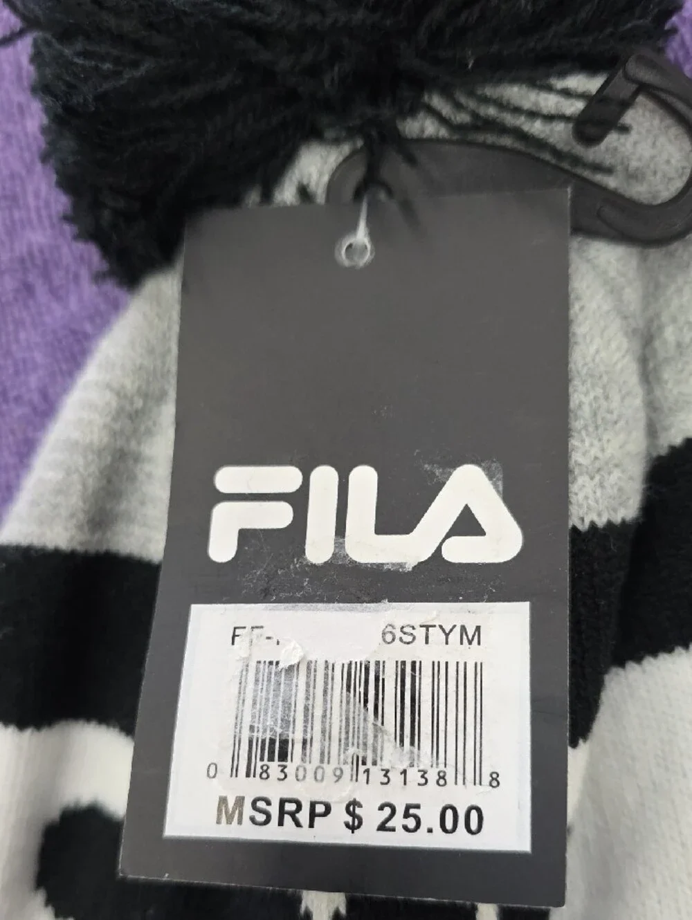 NWT Fila Kids/Teen Black, Gray & White Pom Pom Beanie